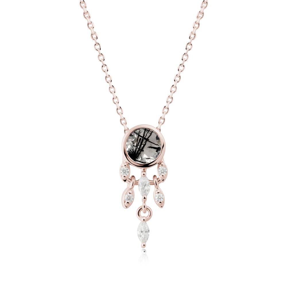 Dreamcatcher Inspired Black Rutilated Quartz Necklace - LUO Jewelry #metal_14k rose gold