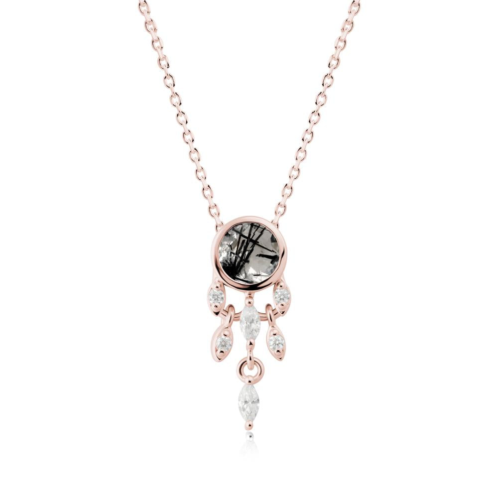 Dreamcatcher Inspired Black Rutilated Quartz Necklace - LUO Jewelry #metal_18k rose gold