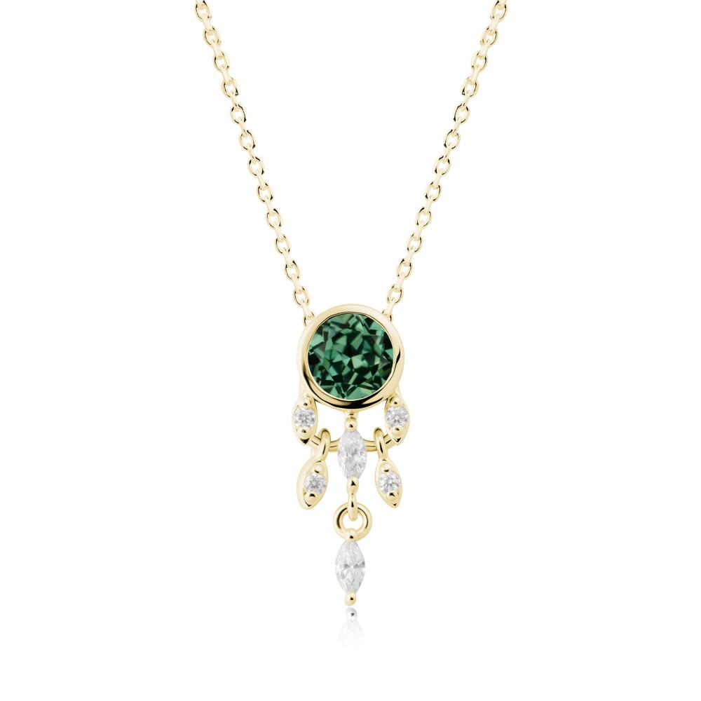Bezel Set Round Green Sapphire Pendant - LUO Jewelry #metal_18k yellow gold