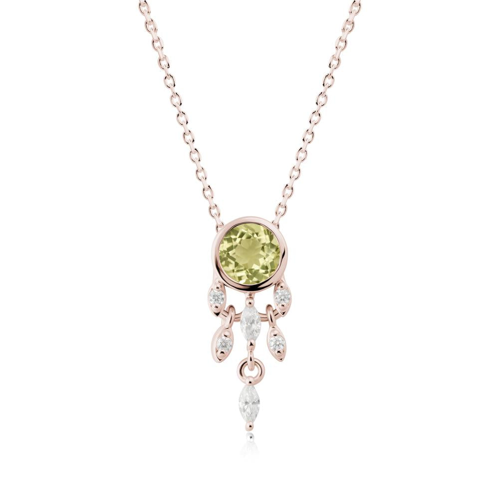 Bezel Set Round Lemon Quartz Pendant - LUO Jewelry #metal_14k rose gold
