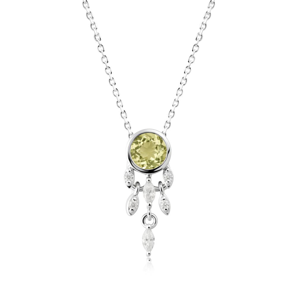 Bezel Set Round Lemon Quartz Pendant - LUO Jewelry #metal_14k white gold