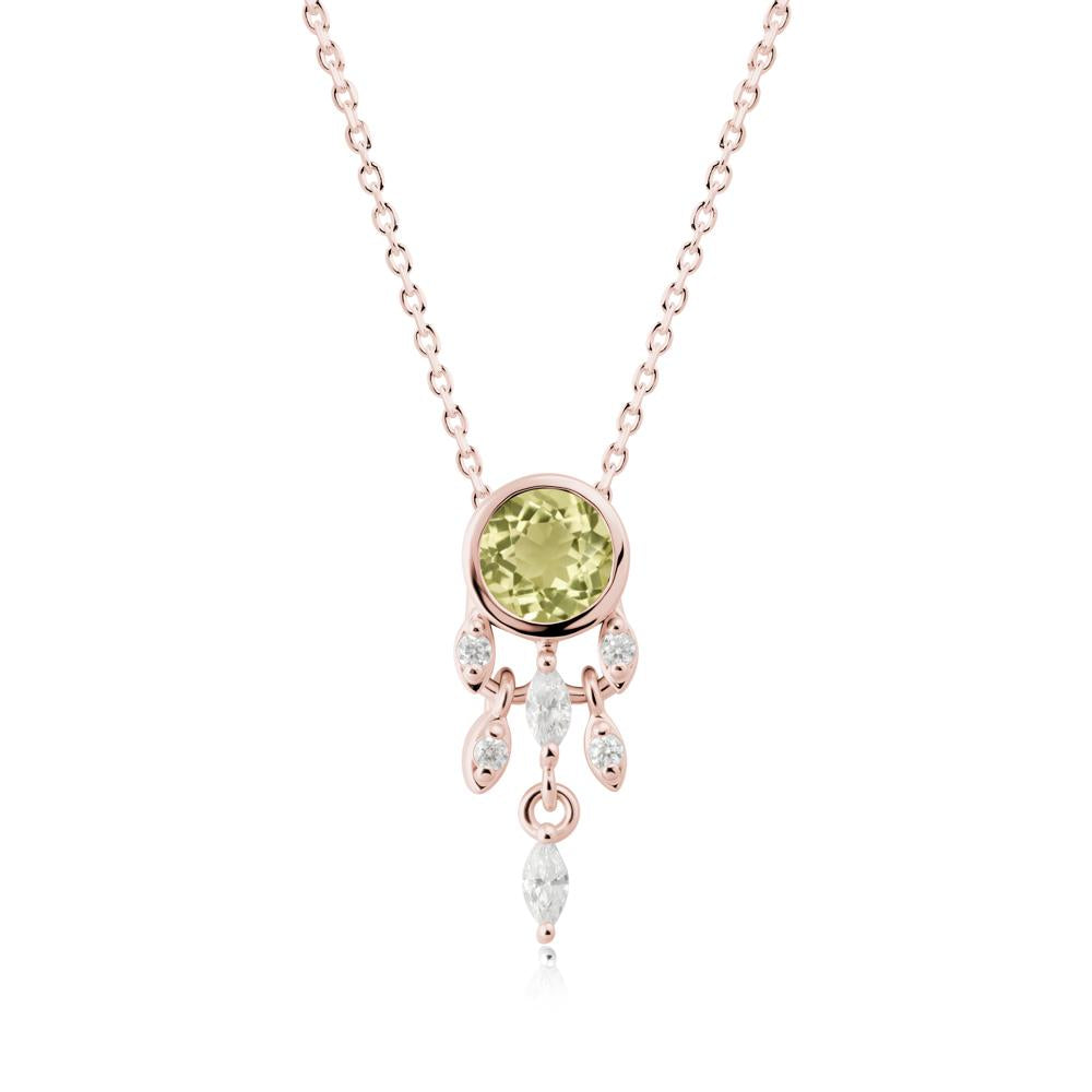 Bezel Set Round Lemon Quartz Pendant - LUO Jewelry #metal_18k rose gold