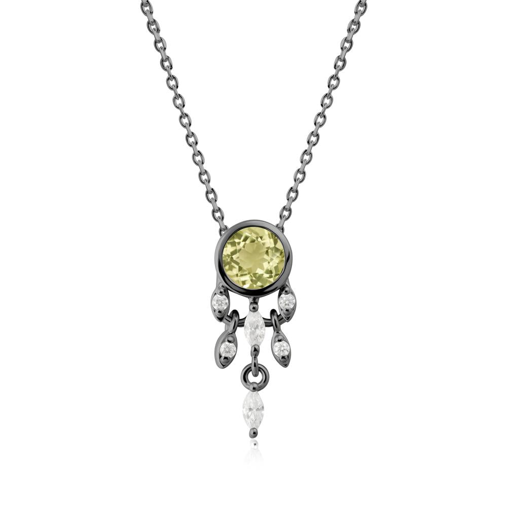 Bezel Set Round Lemon Quartz Pendant - LUO Jewelry #metal_black finish sterling silver