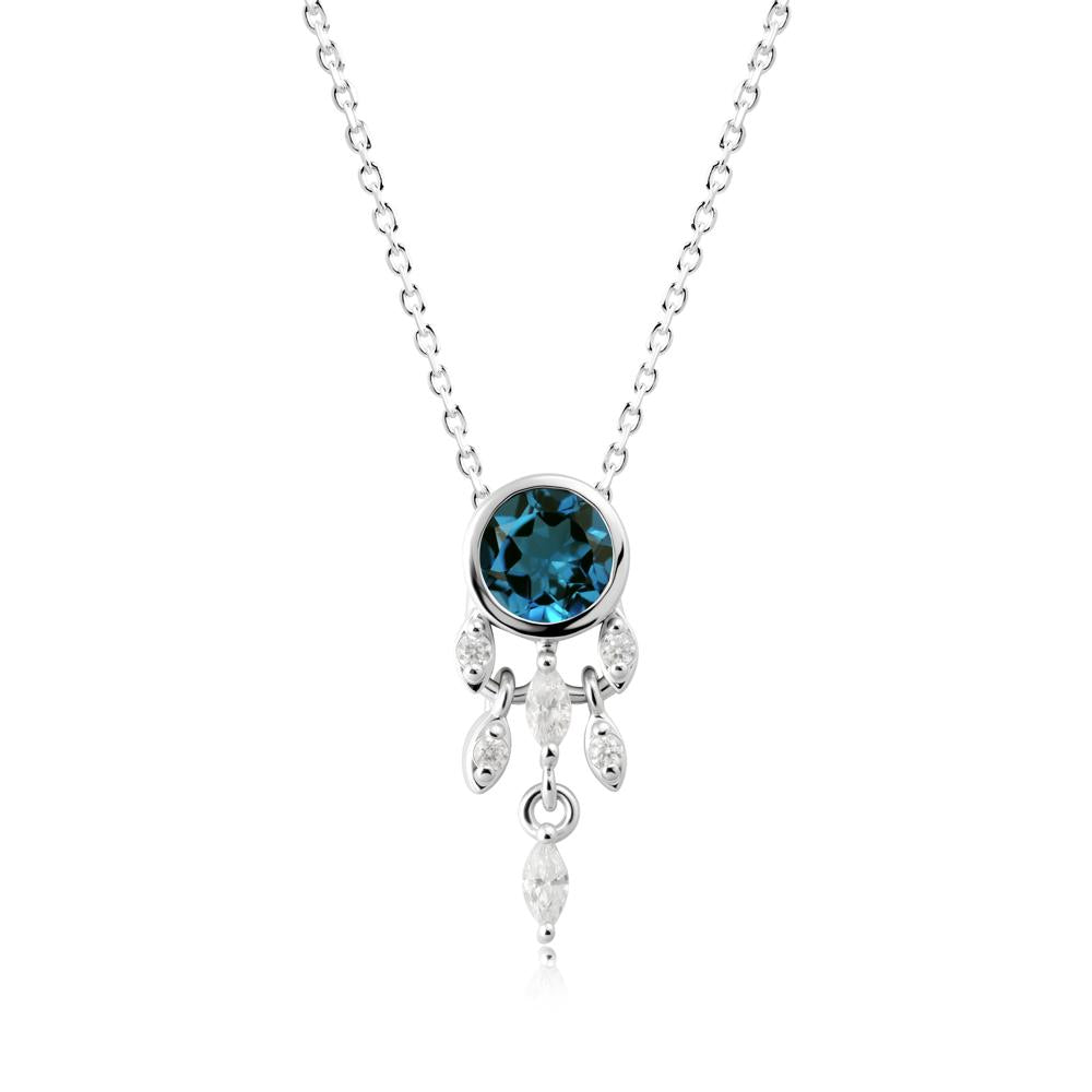 Bezel Set Round London Blue Topaz Pendant - LUO Jewelry #metal_14k white gold