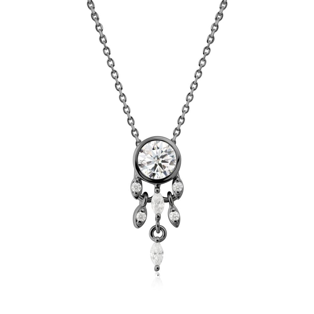 Bezel Set Round Moissanite Pendant - LUO Jewelry #metal_black finish sterling silver