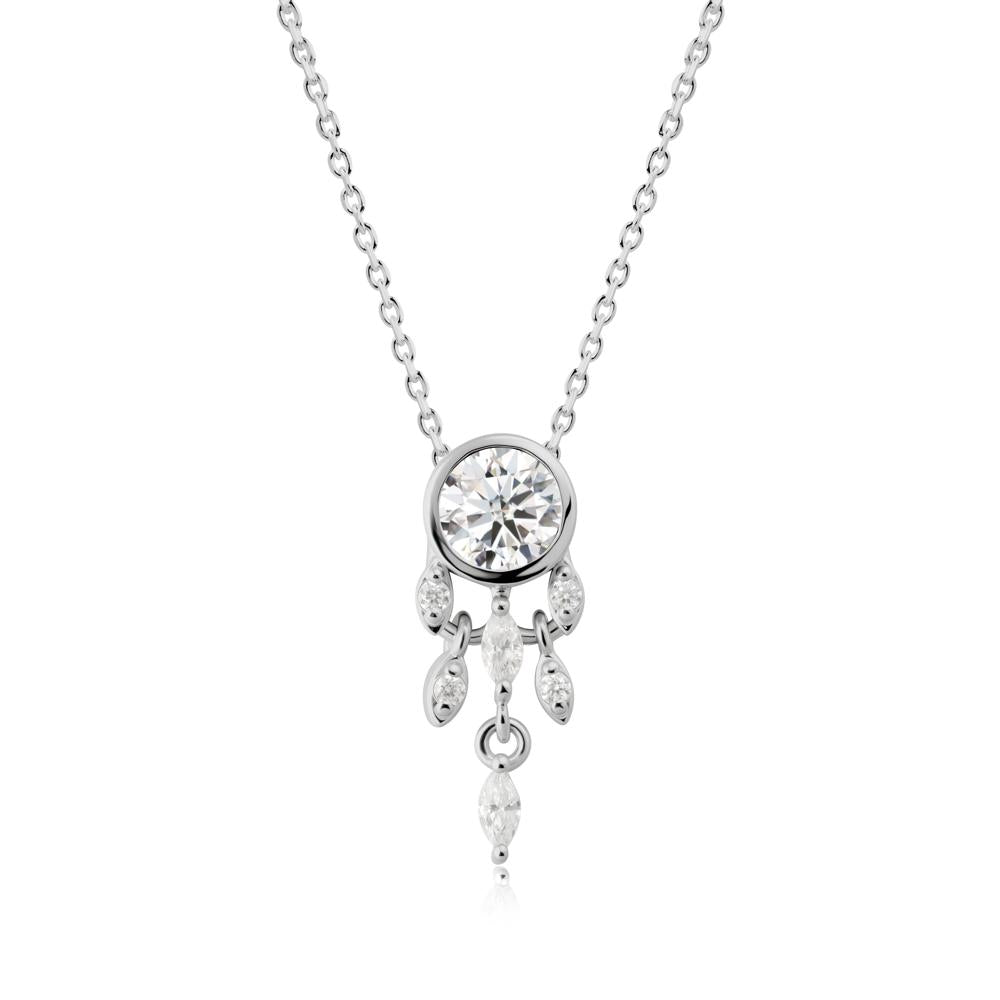 Bezel Set Round Moissanite Pendant - LUO Jewelry #metal_platinum