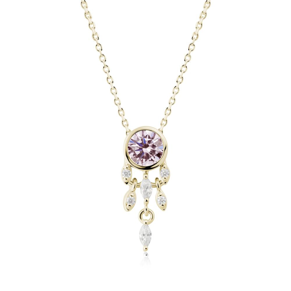 Dreamcatcher Inspired Pink Cubic Zirconia Necklace - LUO Jewelry #metal_14k yellow gold