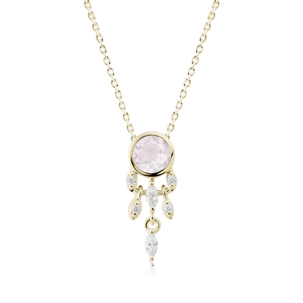 Bezel Set Round Rose Quartz Pendant - LUO Jewelry #metal_14k yellow gold