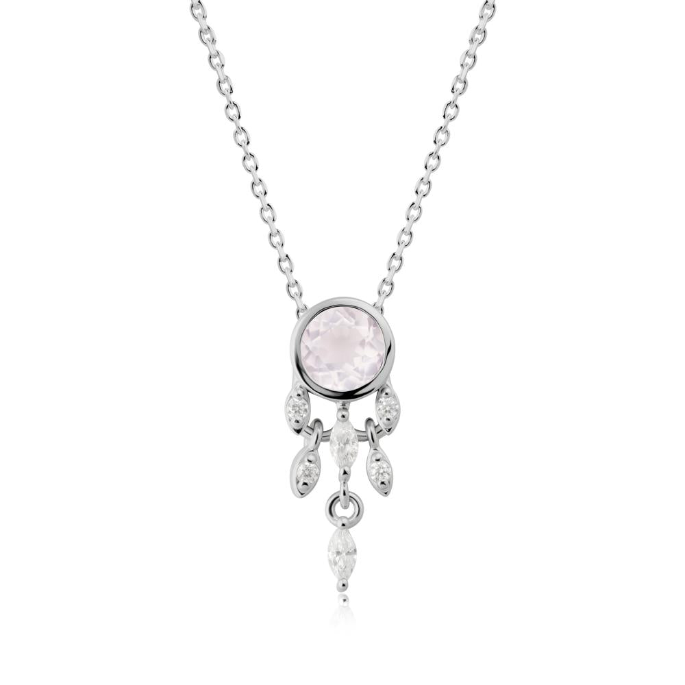 Bezel Set Round Rose Quartz Pendant - LUO Jewelry #metal_platinum