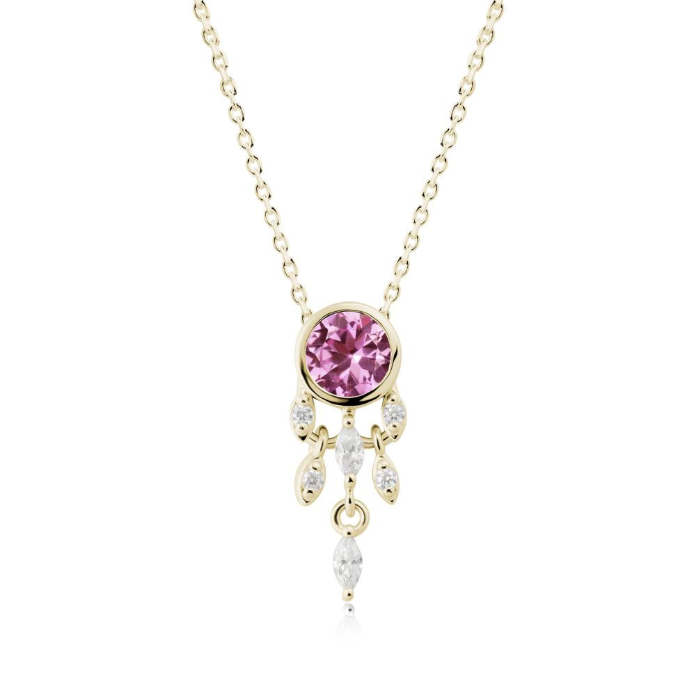 Bezel Set Round Pink Sapphire Pendant - LUO Jewelry #metal_14k yellow gold