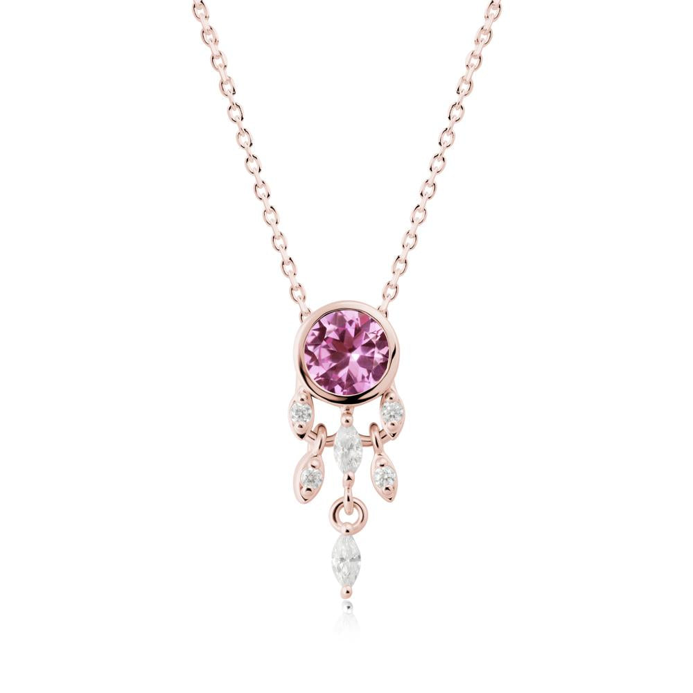 Bezel Set Round Pink Sapphire Pendant - LUO Jewelry #metal_18k rose gold