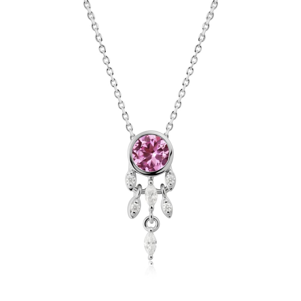 Bezel Set Round Pink Sapphire Pendant - LUO Jewelry #metal_platinum