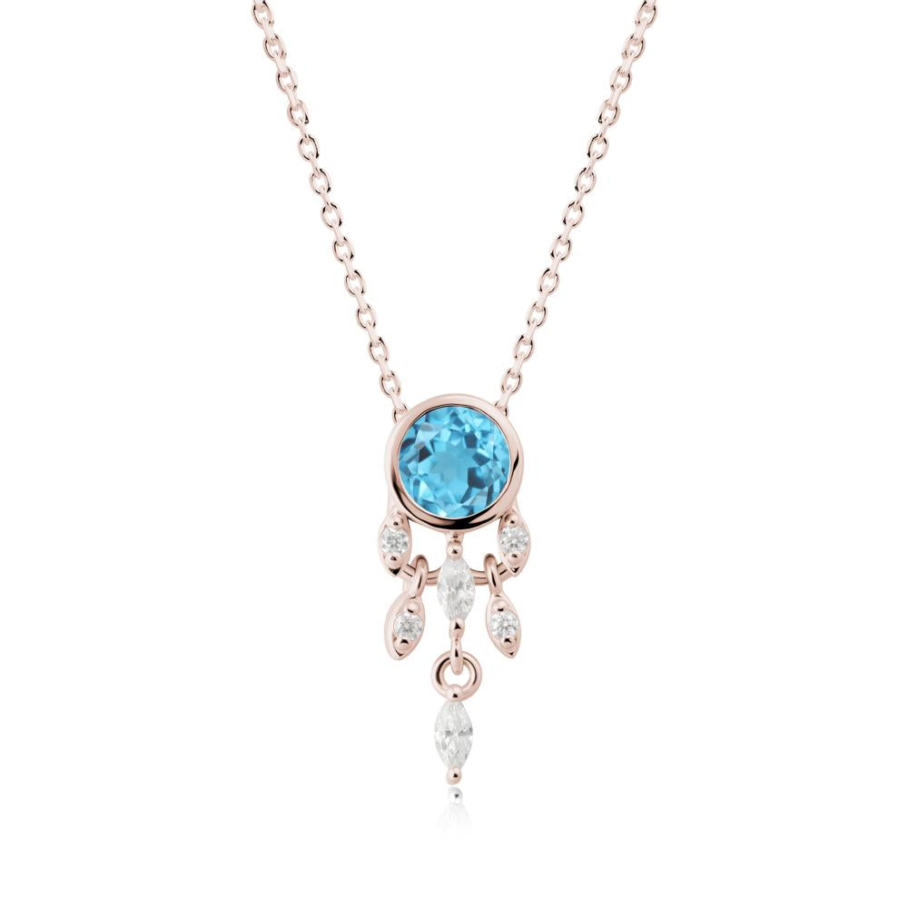 Bezel Set Round Swiss Blue Topaz Pendant - LUO Jewelry #metal_14k rose gold