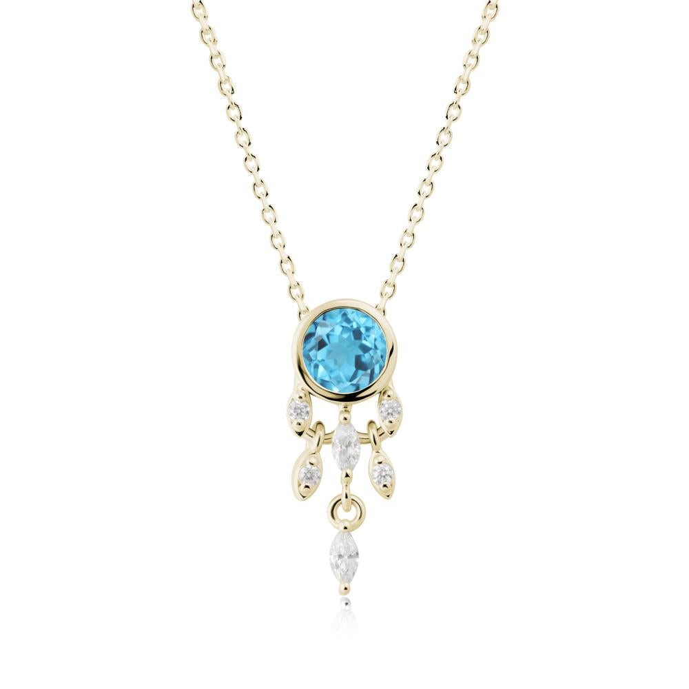 Bezel Set Round Swiss Blue Topaz Pendant - LUO Jewelry #metal_14k yellow gold