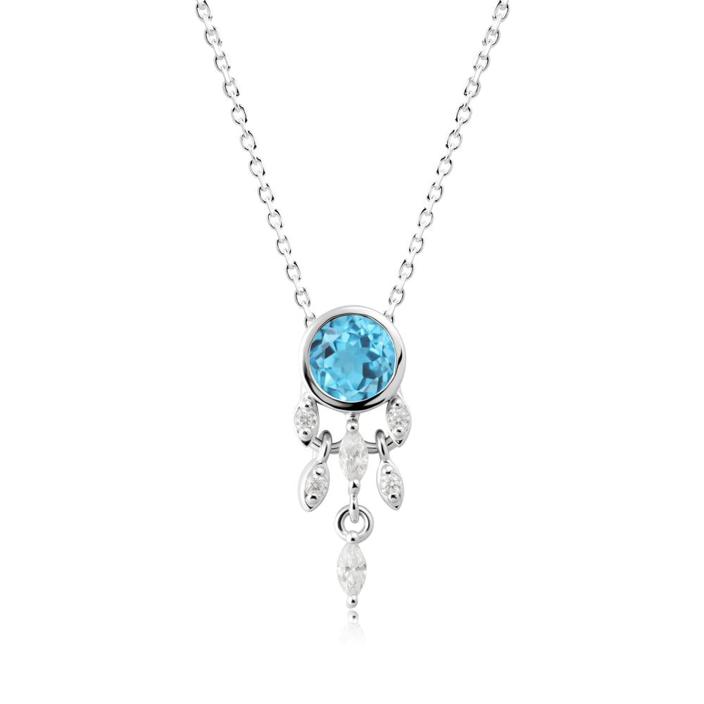 Bezel Set Round Swiss Blue Topaz Pendant - LUO Jewelry #metal_18k white gold