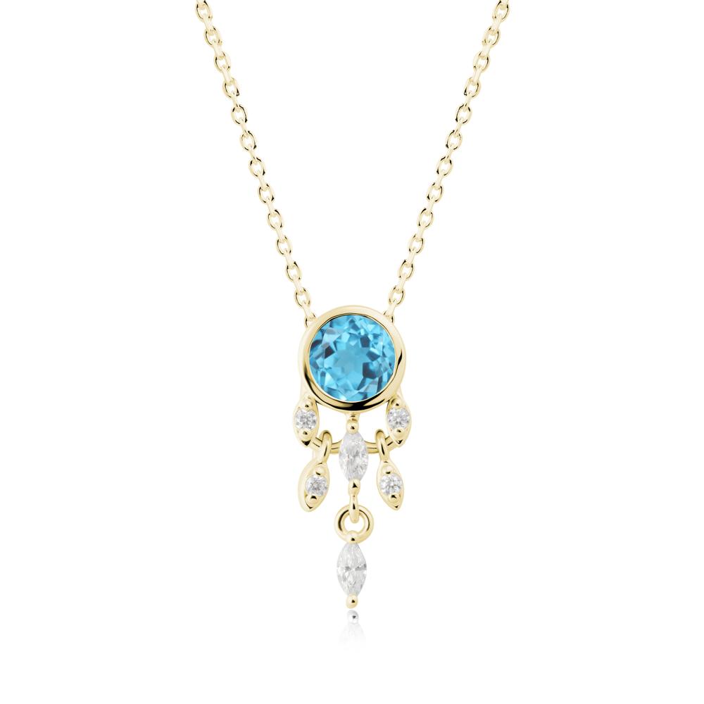 Bezel Set Round Swiss Blue Topaz Pendant - LUO Jewelry #metal_18k yellow gold