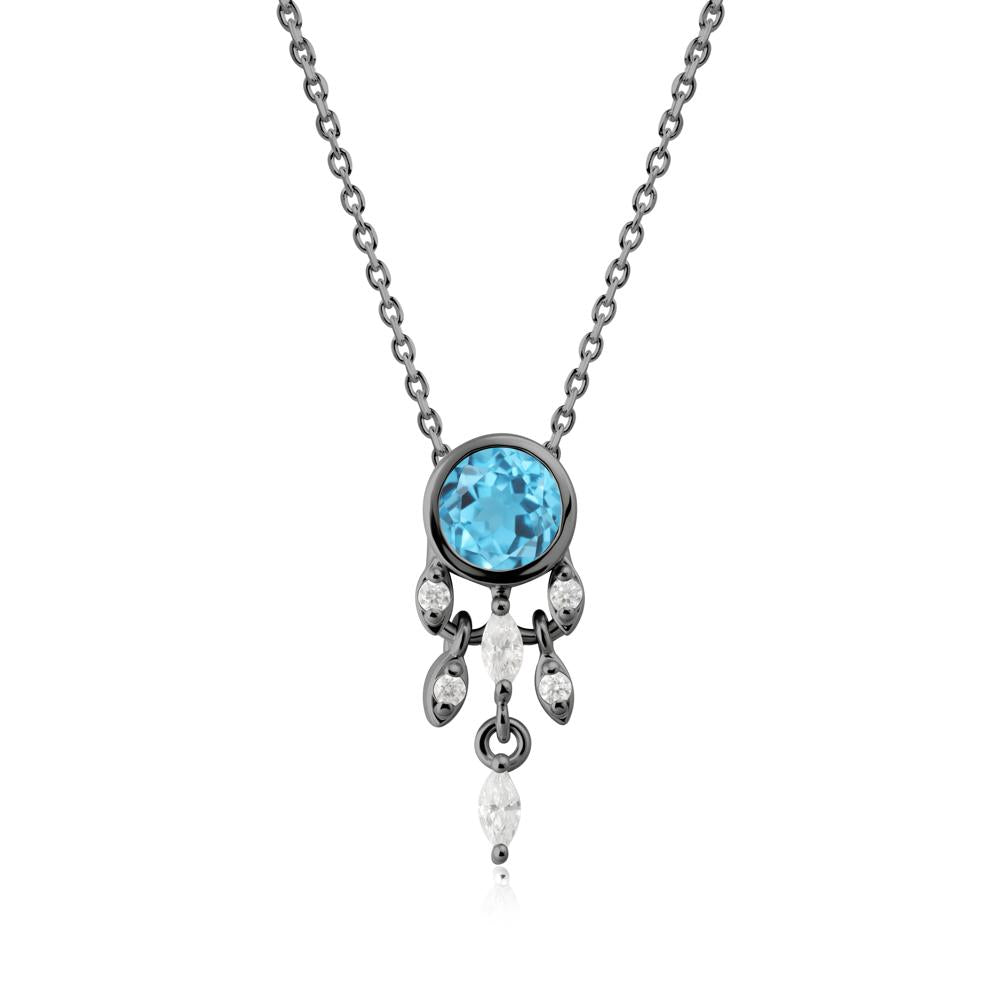 Bezel Set Round Swiss Blue Topaz Pendant - LUO Jewelry #metal_black finish sterling silver