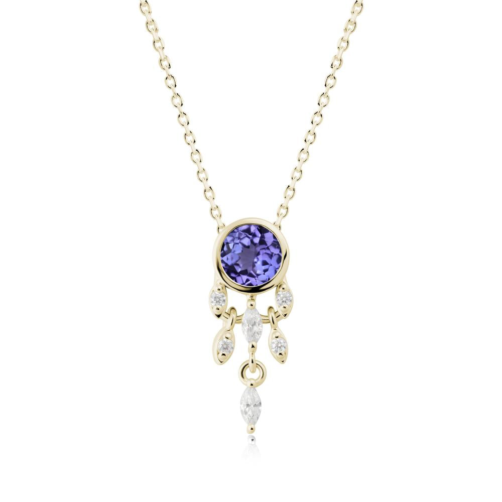 Bezel Set Round Tanzanite Pendant - LUO Jewelry #metal_14k yellow gold