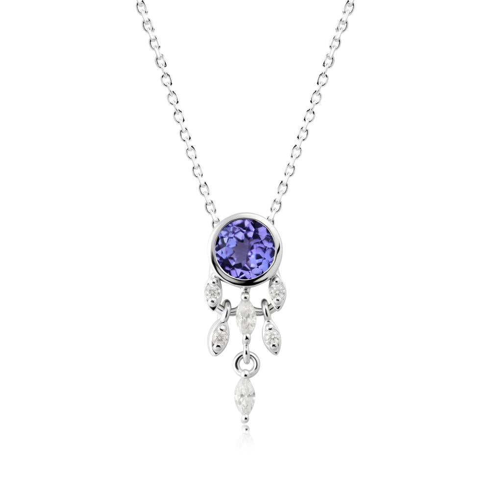 Bezel Set Round Tanzanite Pendant - LUO Jewelry #metal_18k white gold