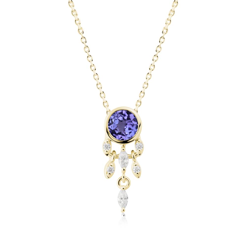 Bezel Set Round Tanzanite Pendant - LUO Jewelry #metal_18k yellow gold