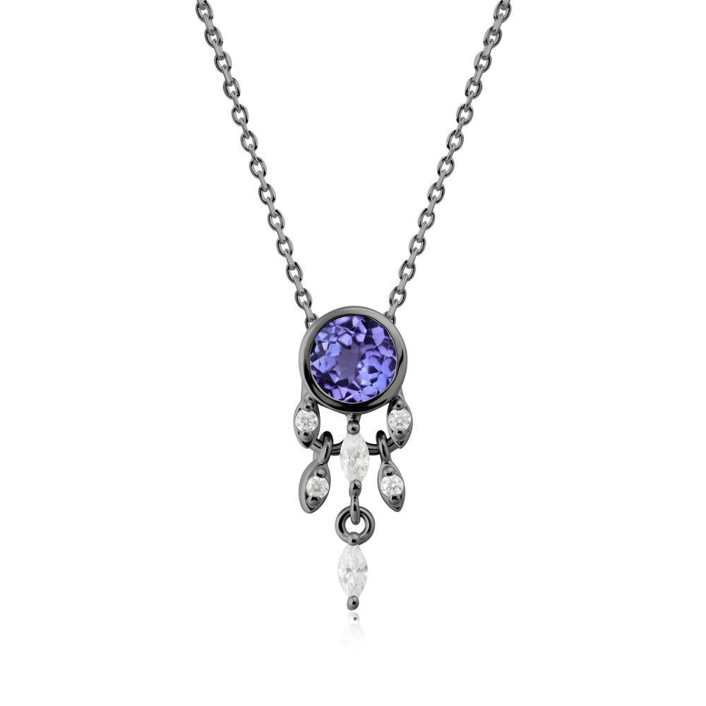Bezel Set Round Tanzanite Pendant - LUO Jewelry #metal_black finish sterling silver