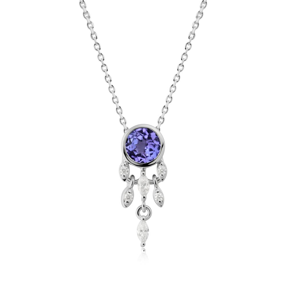 Bezel Set Round Tanzanite Pendant - LUO Jewelry #metal_platinum