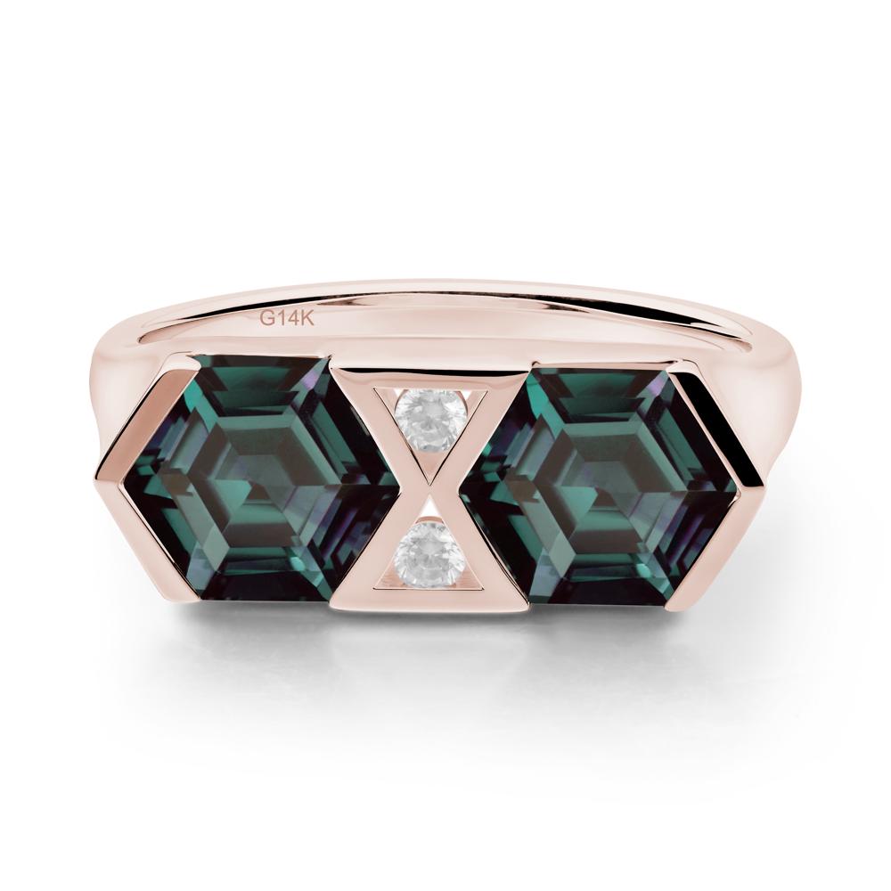 Hexagon Cut Alexandrite Two Stone Ring - LUO Jewelry #metal_14k rose gold