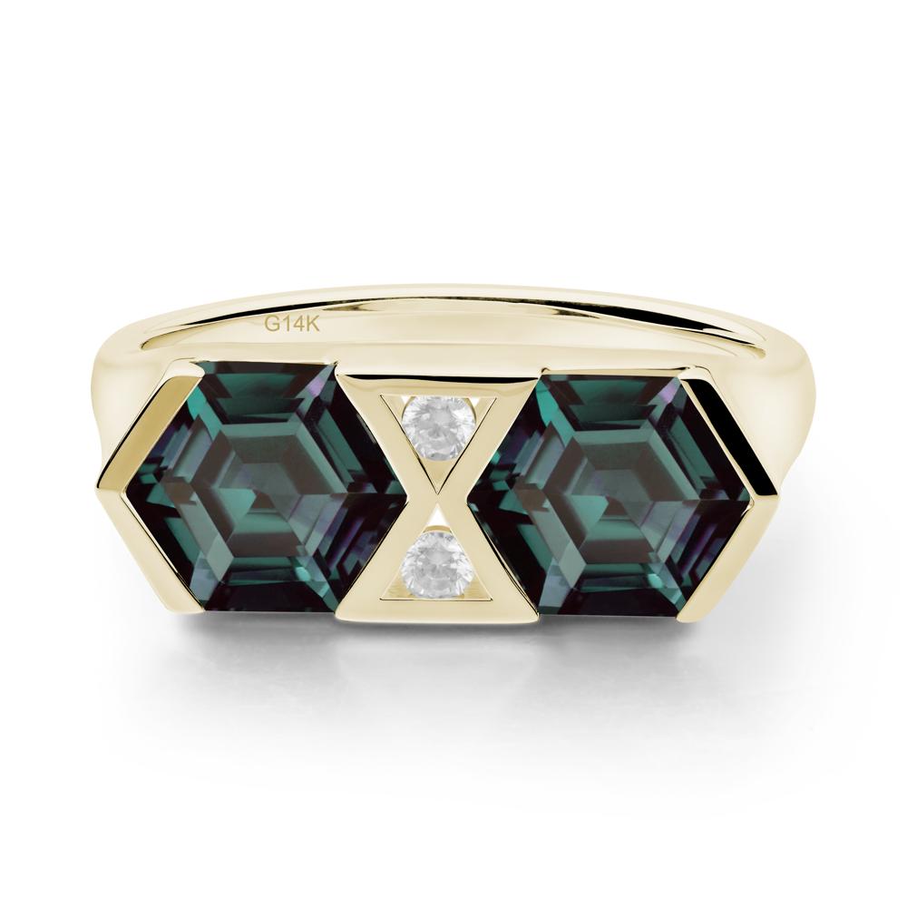 Hexagon Cut Alexandrite Two Stone Ring - LUO Jewelry #metal_14k yellow gold