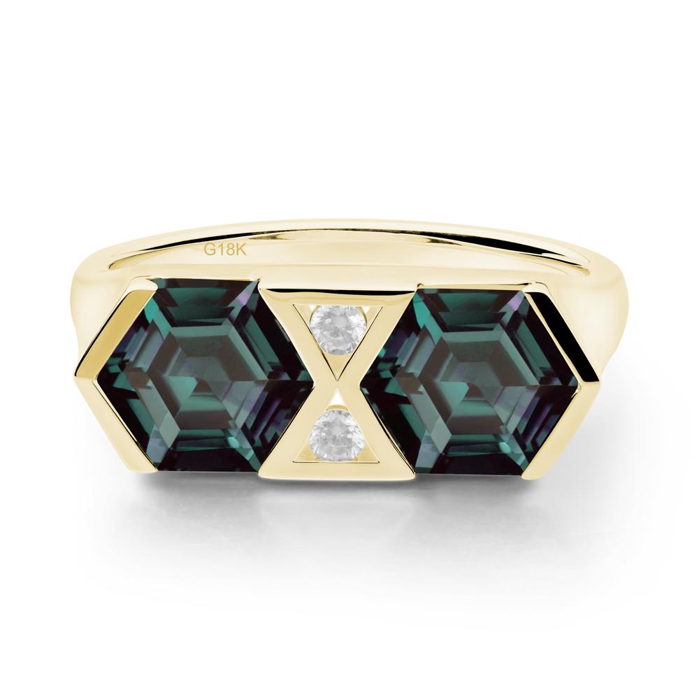 Hexagon Cut Alexandrite Two Stone Ring - LUO Jewelry #metal_18k yellow gold