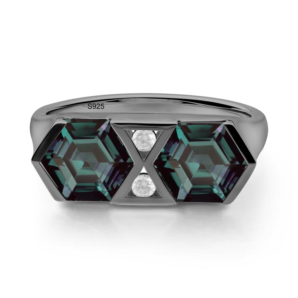 Hexagon Cut Alexandrite Two Stone Ring - LUO Jewelry #metal_black finish sterling silver