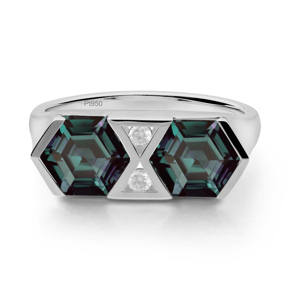 Hexagon Cut Alexandrite Two Stone Ring - LUO Jewelry #metal_platinum