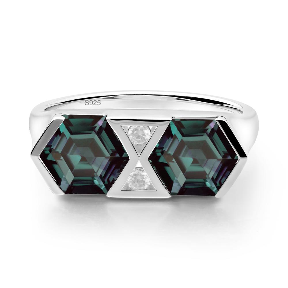 Hexagon Cut Alexandrite Two Stone Ring - LUO Jewelry #metal_sterling silver