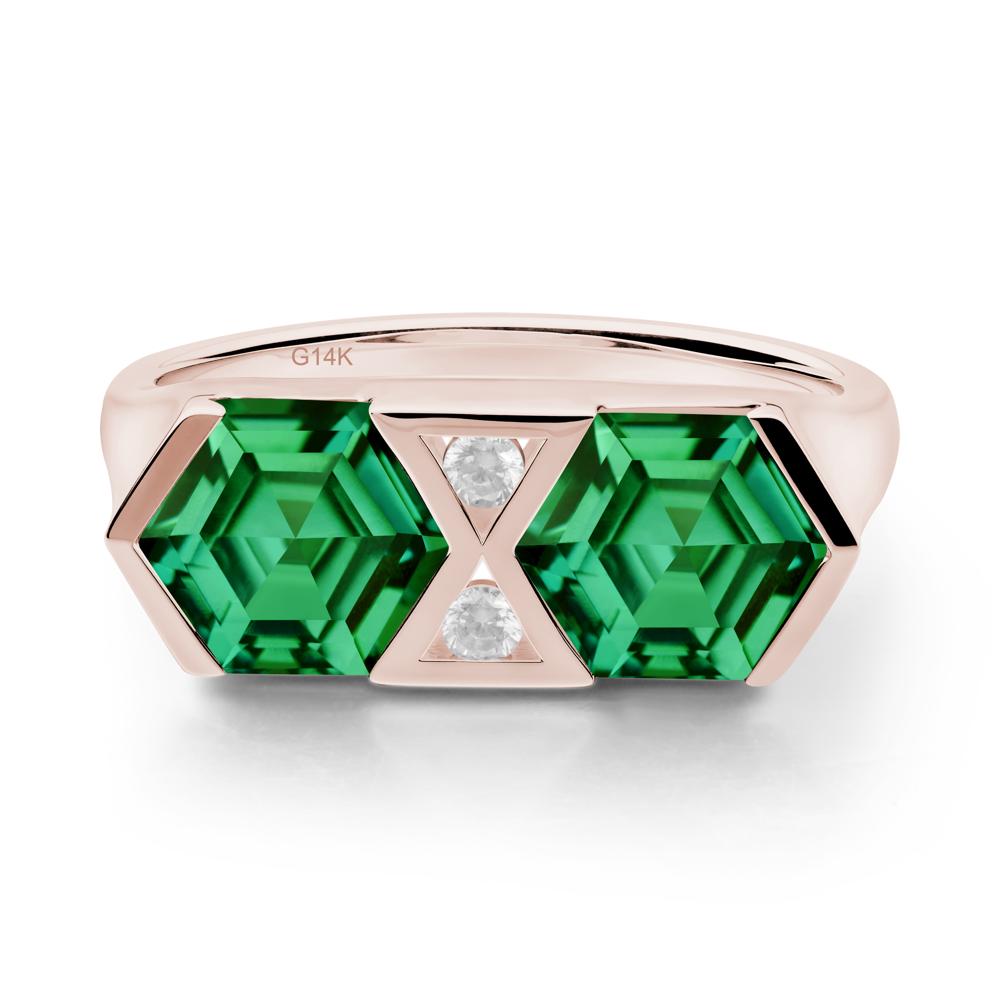 Hexagon Cut Emerald Toi Et Moi Ring - LUO Jewelry #metal_14k rose gold
