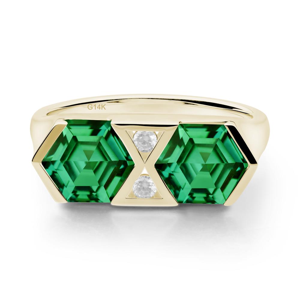 Hexagon Cut Emerald Toi Et Moi Ring - LUO Jewelry #metal_14k yellow gold