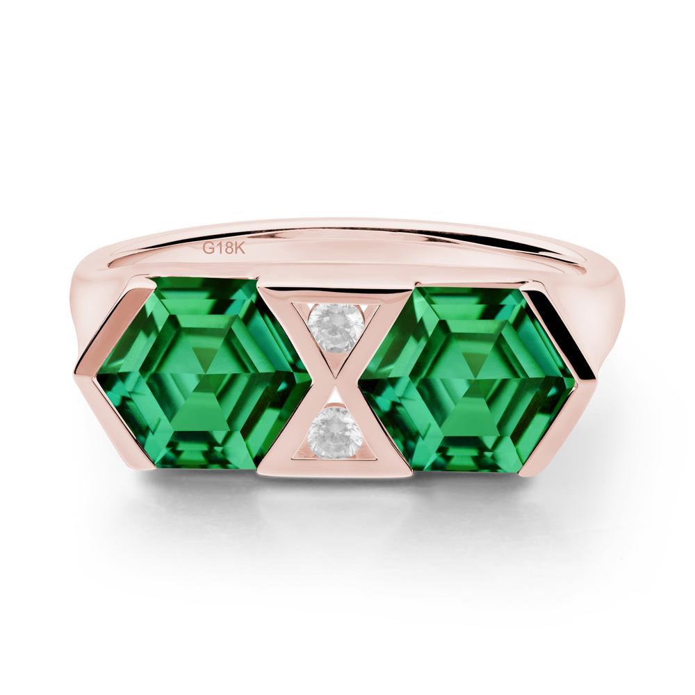 Hexagon Cut Emerald Toi Et Moi Ring - LUO Jewelry #metal_18k rose gold