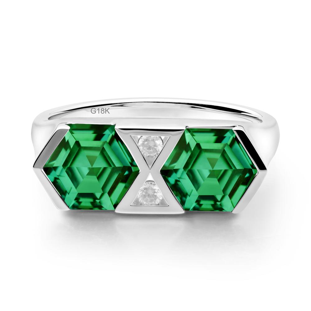 Hexagon Cut Emerald Toi Et Moi Ring - LUO Jewelry #metal_18k white gold