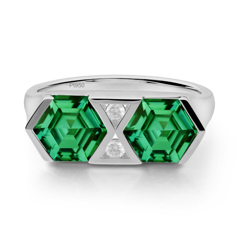 Hexagon Cut Emerald Toi Et Moi Ring - LUO Jewelry #metal_platinum