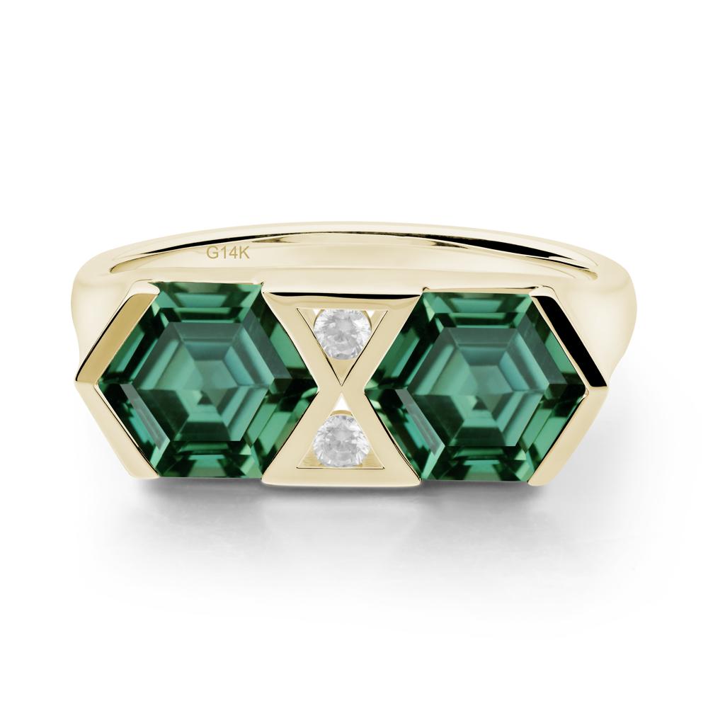 Hexagon Cut Green Sapphire Toi Et Moi Ring - LUO Jewelry #metal_14k yellow gold