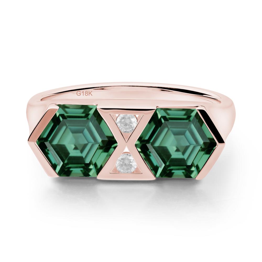 Hexagon Cut Green Sapphire Toi Et Moi Ring - LUO Jewelry #metal_18k rose gold