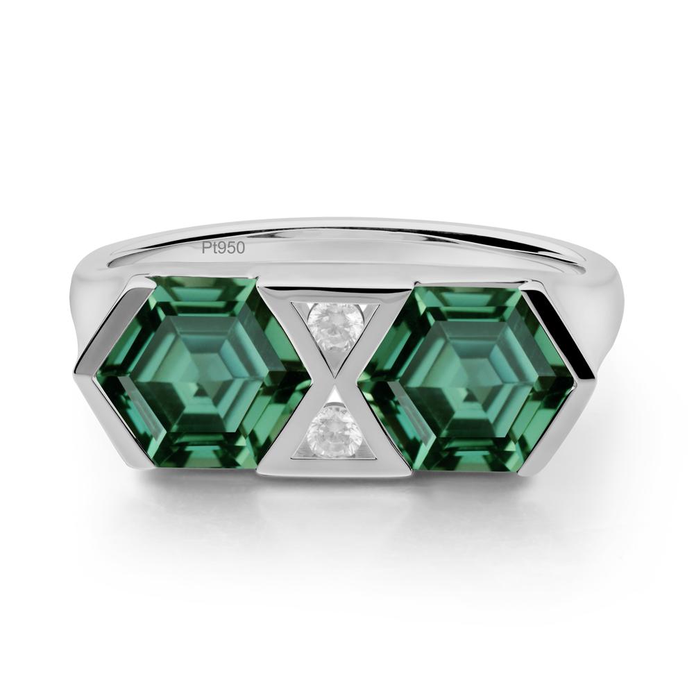 Hexagon Cut Green Sapphire Toi Et Moi Ring - LUO Jewelry #metal_platinum