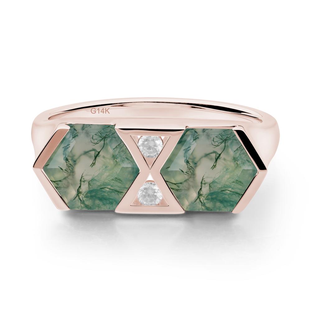Hexagon Cut Moss Agate Toi Et Moi Ring - LUO Jewelry #metal_14k rose gold