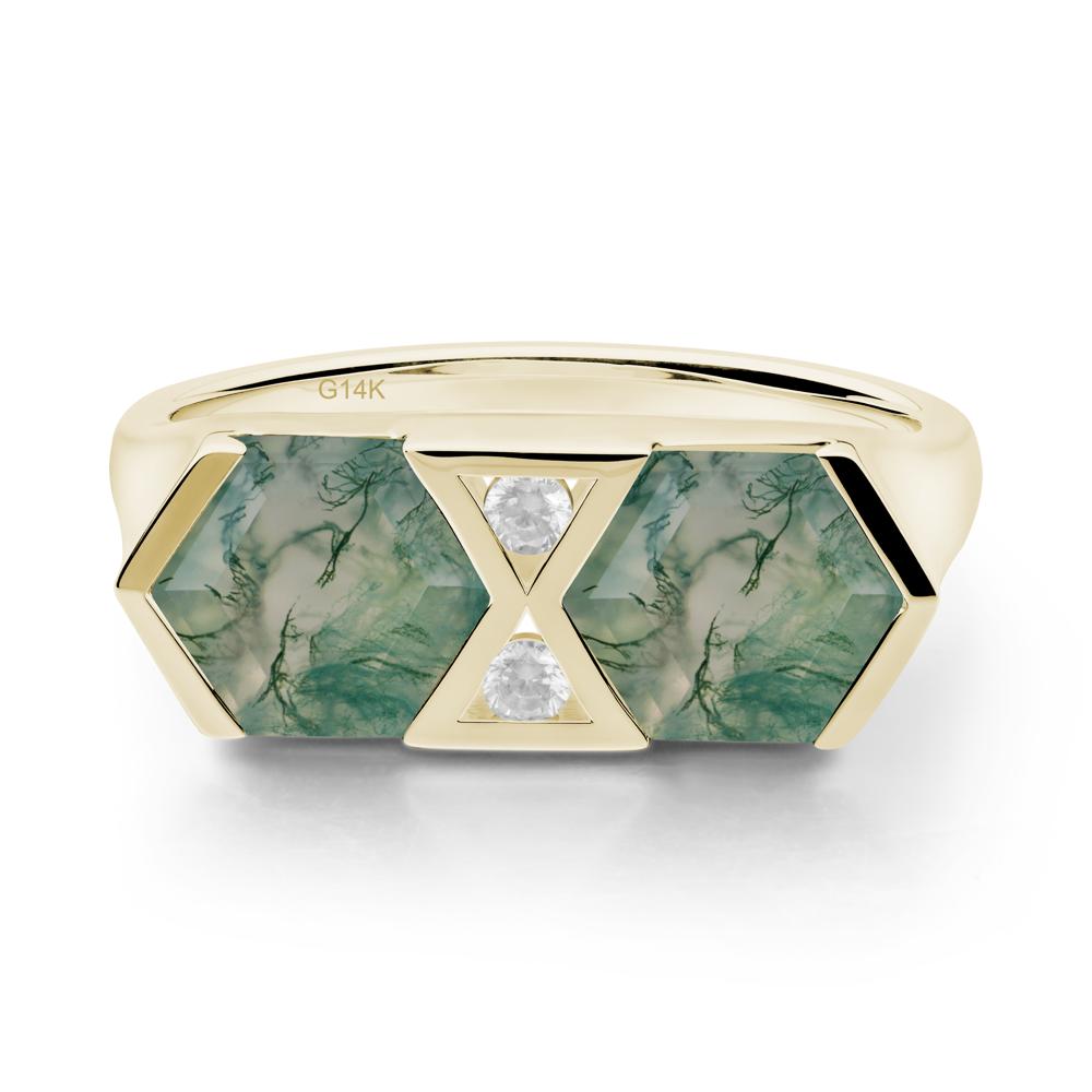 Hexagon Cut Moss Agate Toi Et Moi Ring - LUO Jewelry #metal_14k yellow gold