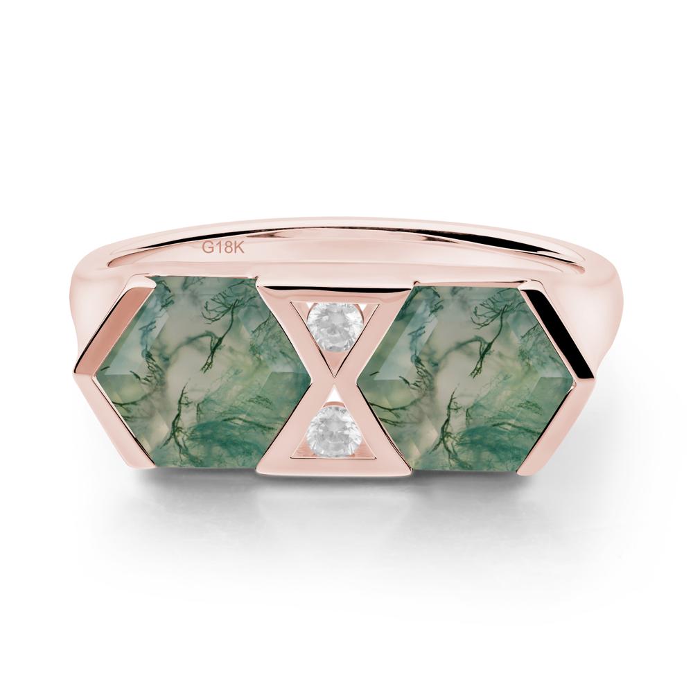 Hexagon Cut Moss Agate Toi Et Moi Ring - LUO Jewelry #metal_18k rose gold