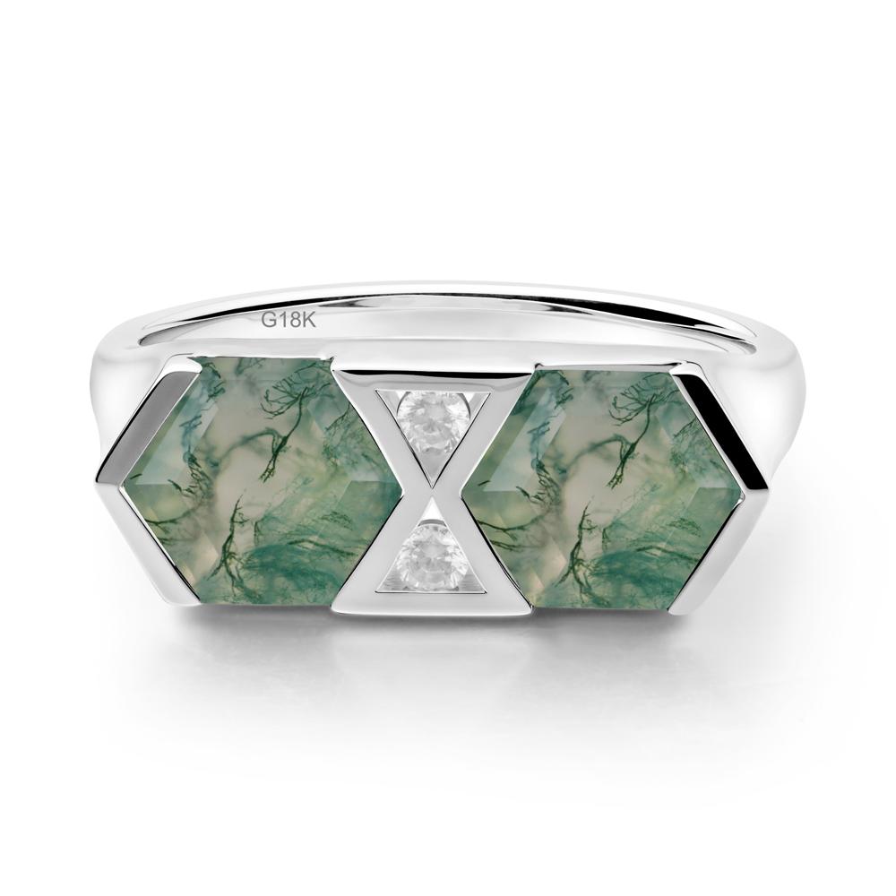 Hexagon Cut Moss Agate Toi Et Moi Ring - LUO Jewelry #metal_18k white gold