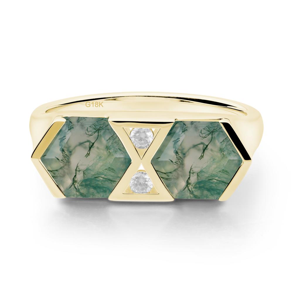 Hexagon Cut Moss Agate Toi Et Moi Ring - LUO Jewelry #metal_18k yellow gold