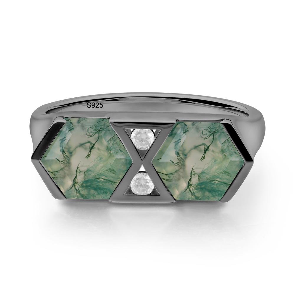 Hexagon Cut Moss Agate Toi Et Moi Ring - LUO Jewelry #metal_black finish sterling silver