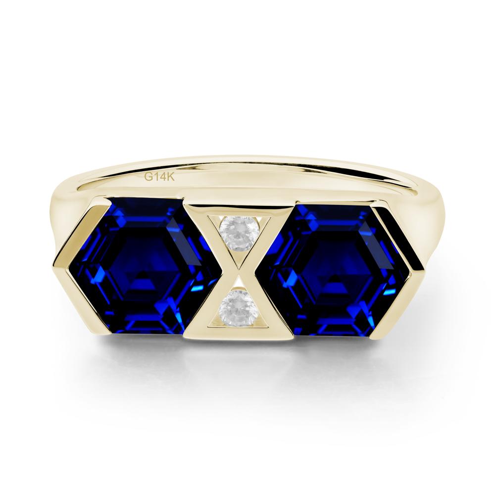 Hexagon Cut Sapphire Two Stone Ring - LUO Jewelry #metal_14k yellow gold