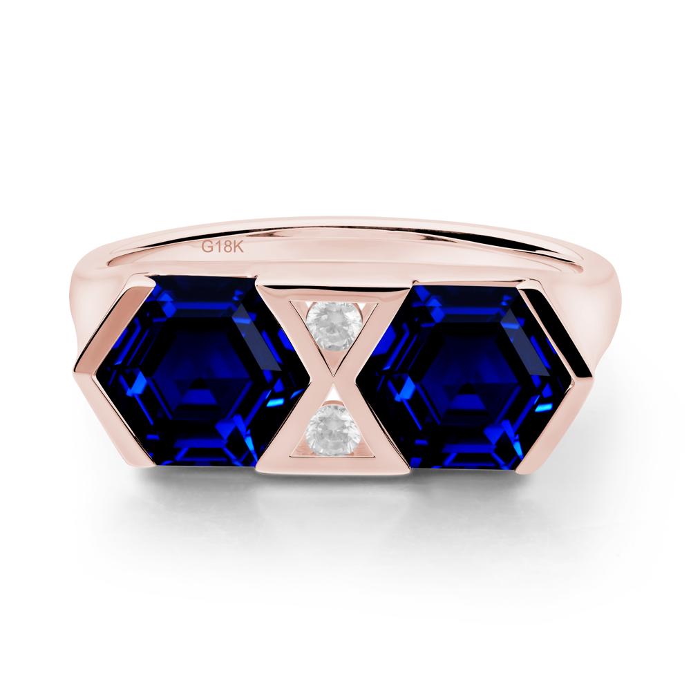 Hexagon Cut Sapphire Two Stone Ring - LUO Jewelry #metal_18k rose gold