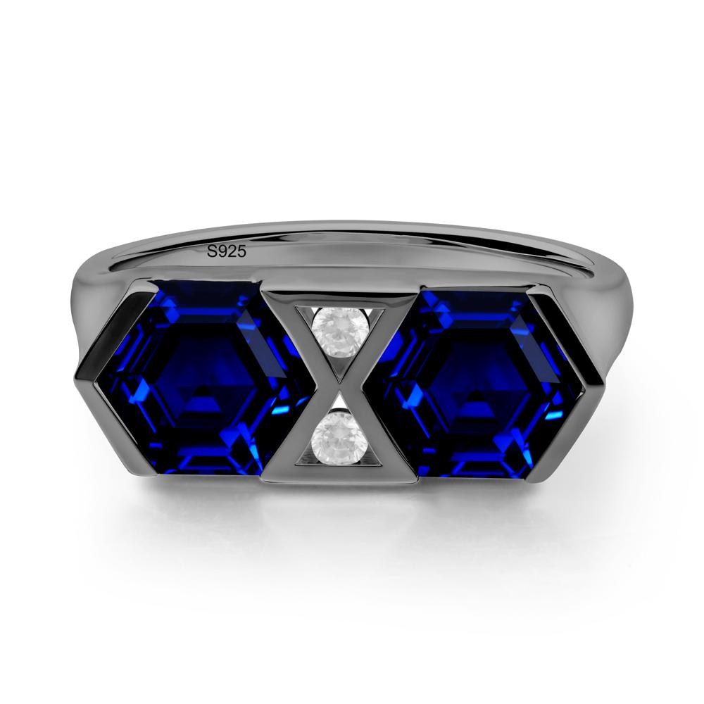 Hexagon Cut Sapphire Two Stone Ring - LUO Jewelry #metal_black finish sterling silver
