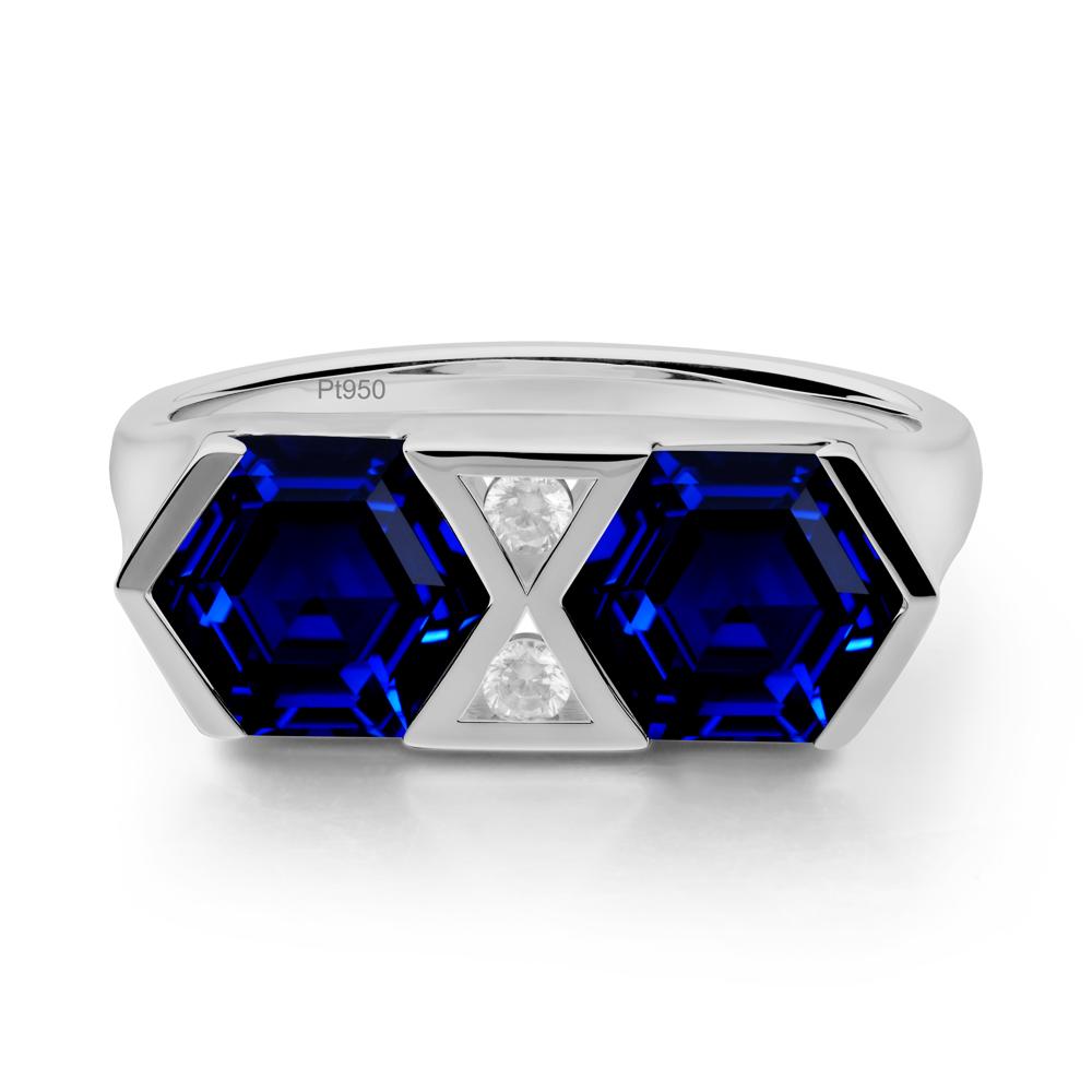 Hexagon Cut Sapphire Two Stone Ring - LUO Jewelry #metal_platinum